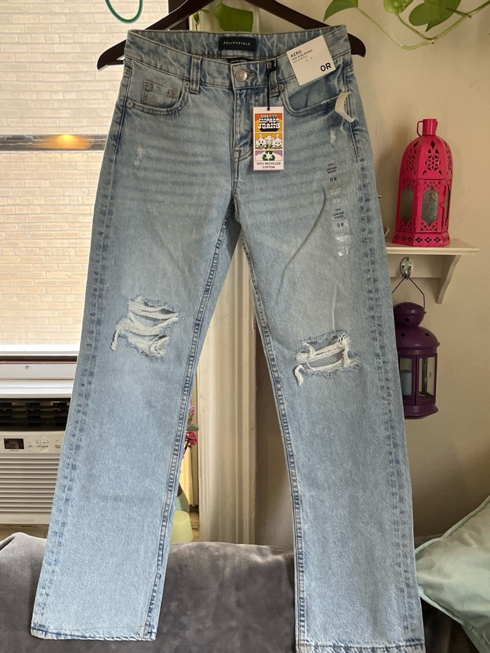 Aeropostale Light Blue Distressed Straight Leg Jeans